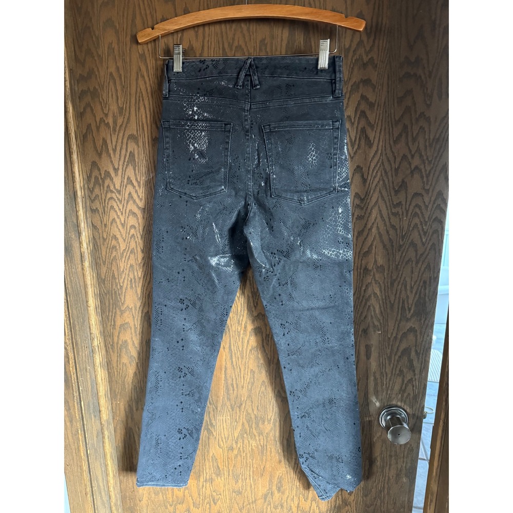 Good American Good Waist Snake Print Skinny Jeans Black Silver Metallic GW961T 4